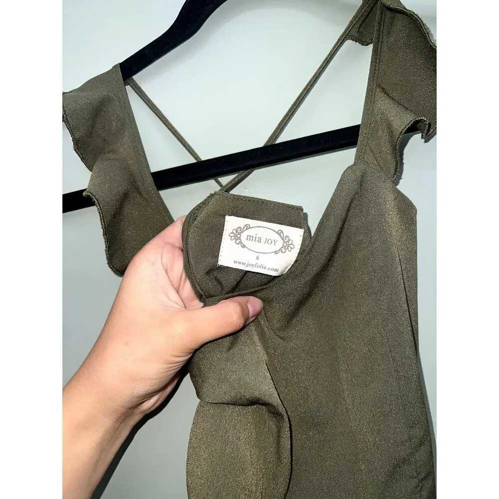 Mia Joy Girls Olive Green High Low Ruffle Dress Size 6 Flutter Sleeve Dress